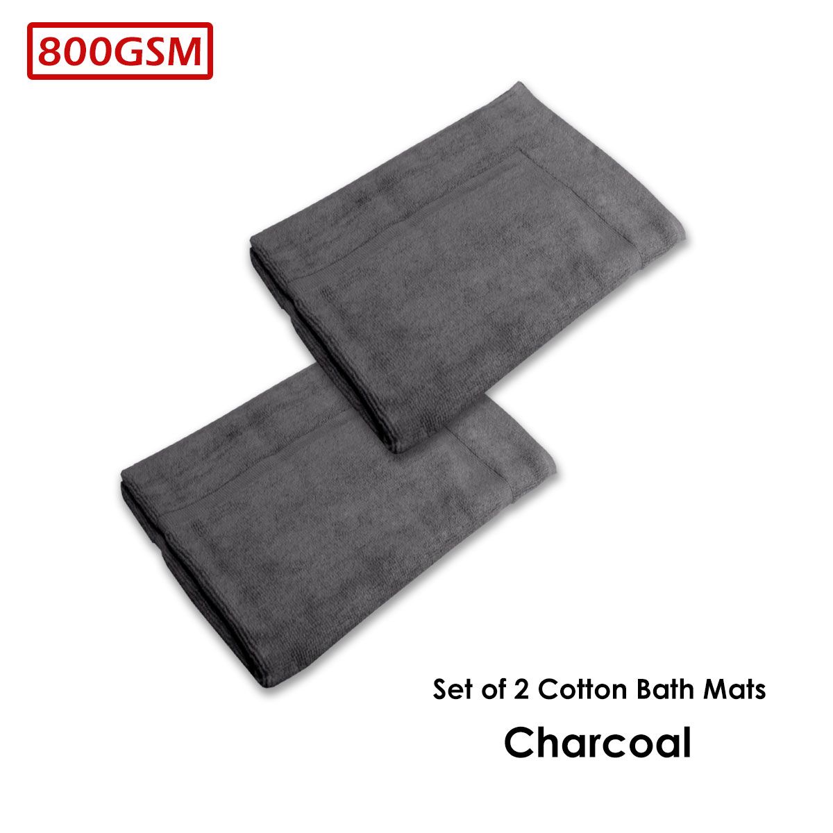 800GSM Set of 2 Cotton Bath Mats 50 × 70 cm Charcoal — image 2