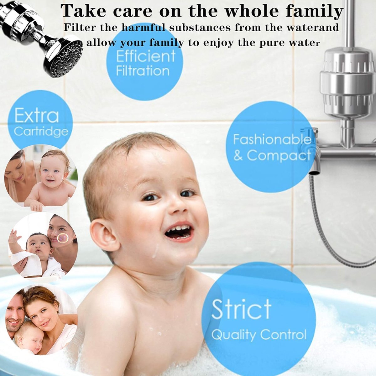 Universal Shower Filter With Extra Filter - 15 Stage Shower Filter - Anti-Limescale Water Filter - Tap Filter - Water Filter For Shower Head - Remove — image 4