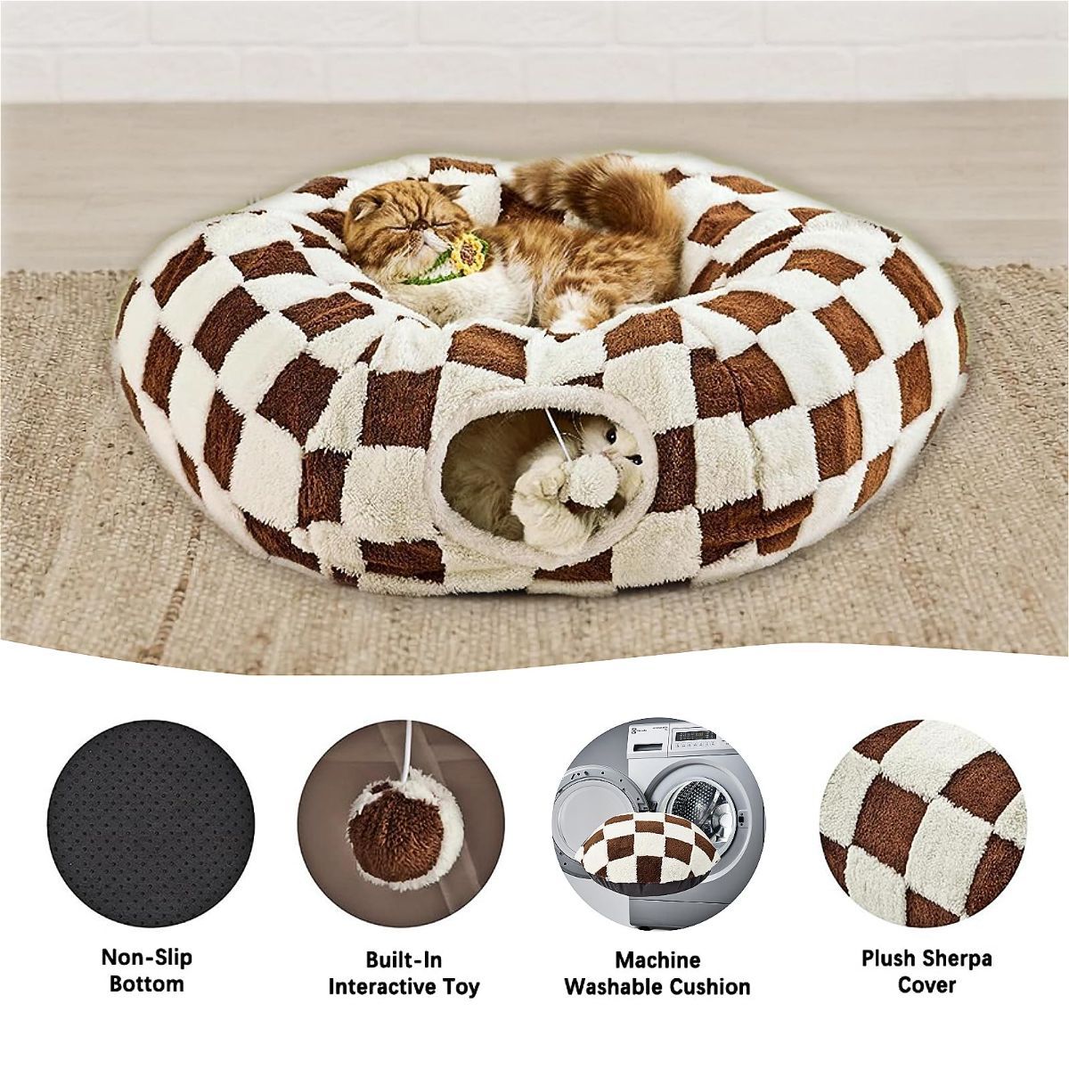 Cat Tunnel Bed with Washable Cushion for Indoor Cat, Donut Cave Tube Toys for Kitten Puppy Rabbit - Blue - Size 33.5in — image 6