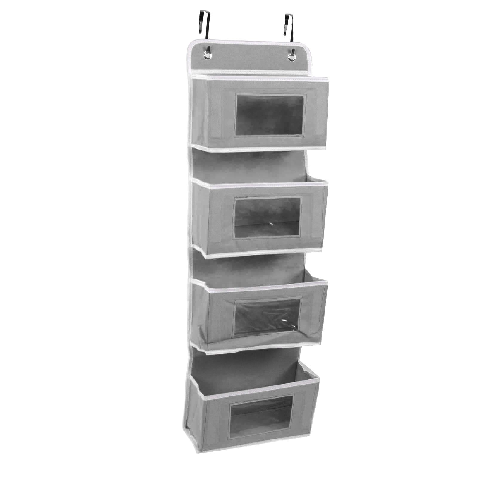 Hanging Closet Organizer Multilayer Strong Load Bearing Capacity Nonwoven Over Door Organizer Hanging Organizer with 2 Hooks Grey 4 Compartments — image 3