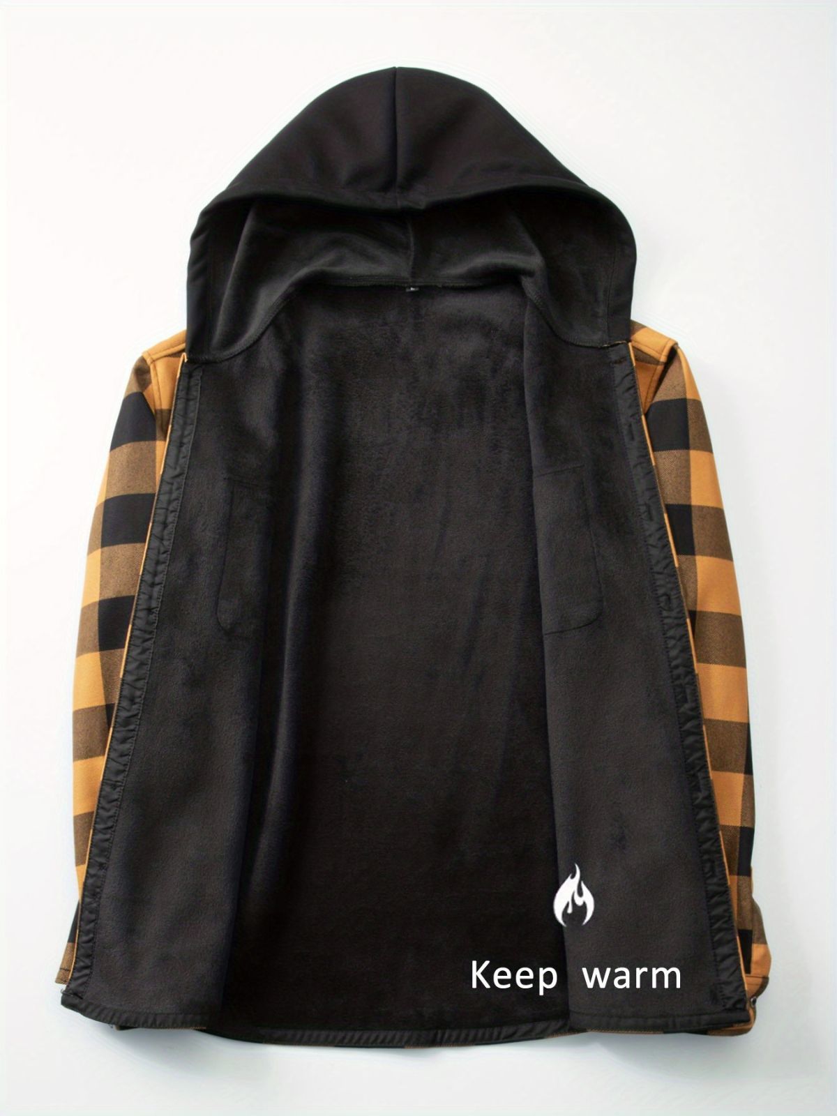 Plaid Hooded Jacket with Velvet Lining - Green - Size 3XL(AU 3XL/EU56) — image 6