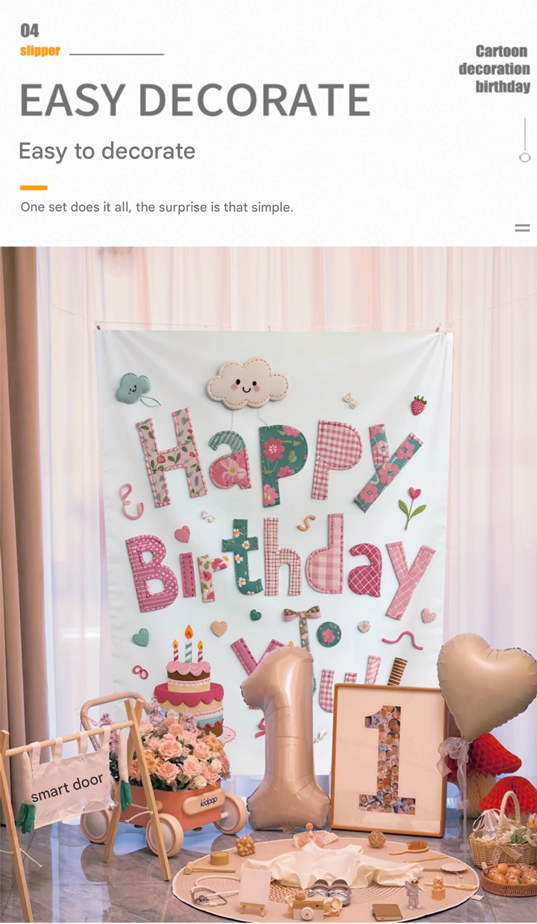 Blue Happy Birthday Backdrop Banner - Reusable Fabric Party Decoration with Colourful Lettering, Photo Background for Birthday, Celebration — image 5