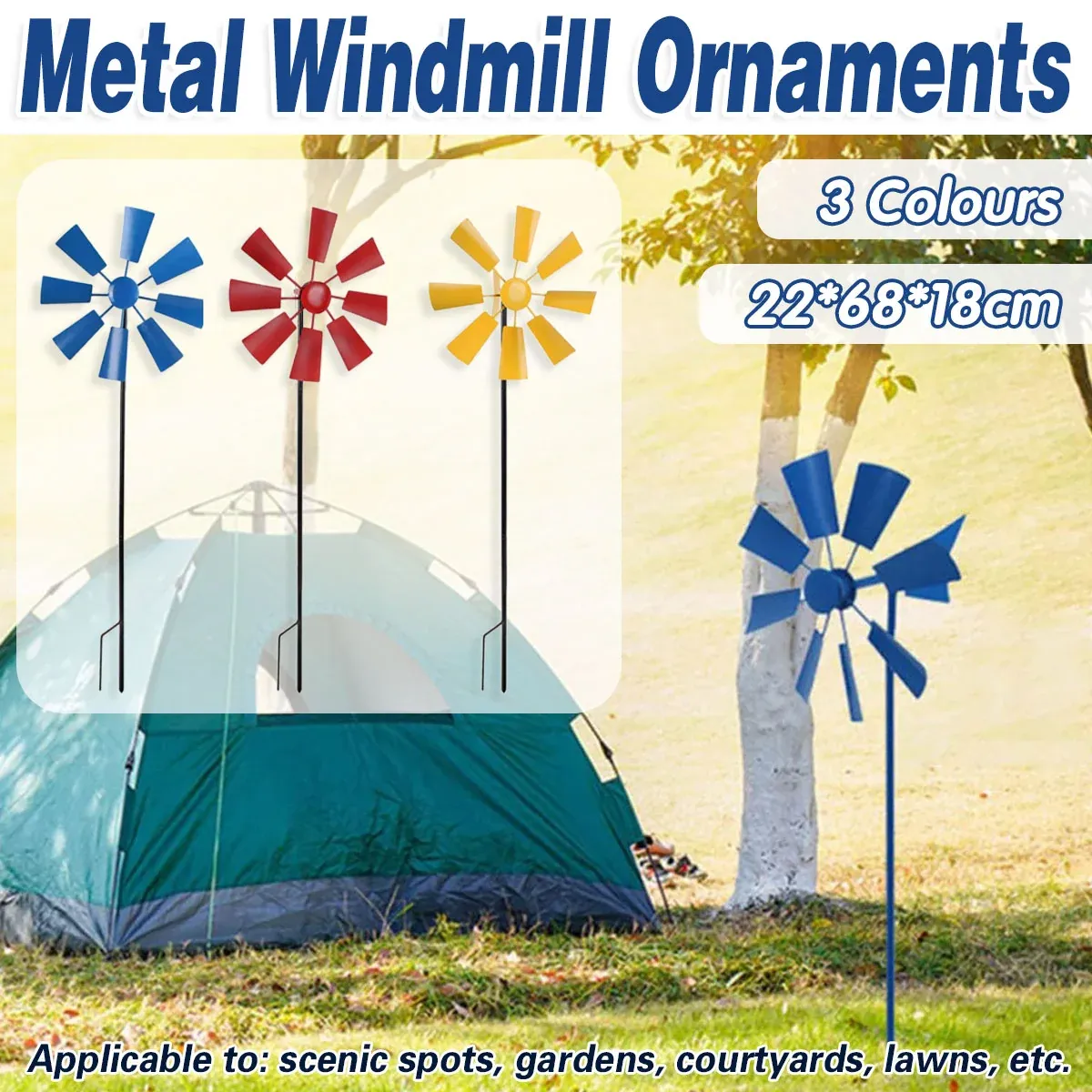 Metal Windmill Garden Decor Outdoor Yard Stake Ornament for Lawn Courtyard Park - Red β image 2
