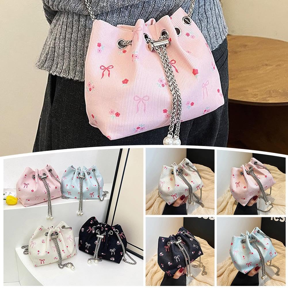 Drawstring Crossbody Bag for Women,Flower Chain Drawstring Mini Bucket Handbags — image 2