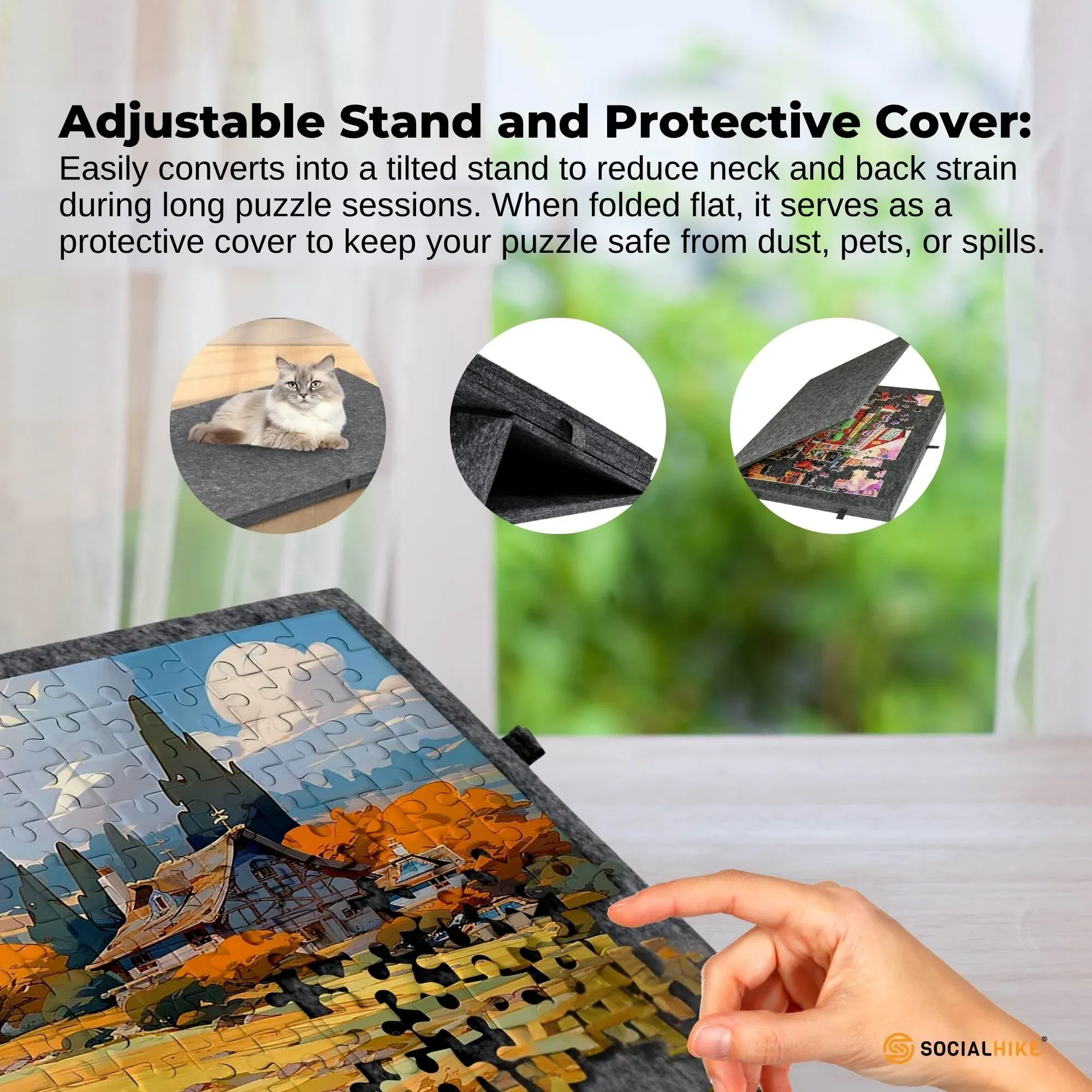 Social Hike Puzzle Board 1000 pcs - Felt Tilting Portable Cover + Drawers Grey โ image 6