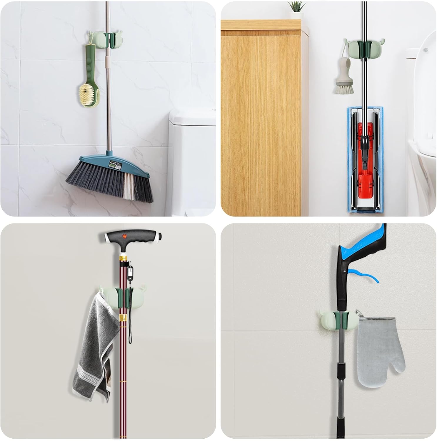 Self-Adhesive Toilet Brush Holder 2 Pack Green - No Drilling Required Wall Mounted Universal Bathroom WC Organizer โ image 4