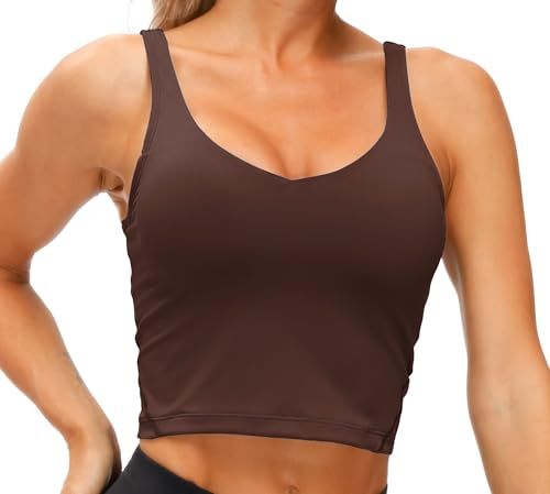 Women's Longline Sports Bra for Yoga, Running, Fitness, Everyday Active Wear, M (Dark Brown) — image 5