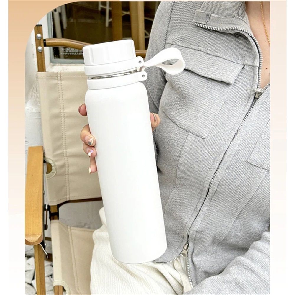 Insulated Water Bottle 30oz Stainless Steel for School and Travel Spout Lid Prevents Leaks, Sweat, and Dust (White) — image 3