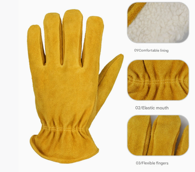 L Coffee Durable Cowhide Work Gloves - Insulated Windproof Anti-Slip for Outdoor Handling & Cycling — image 2
