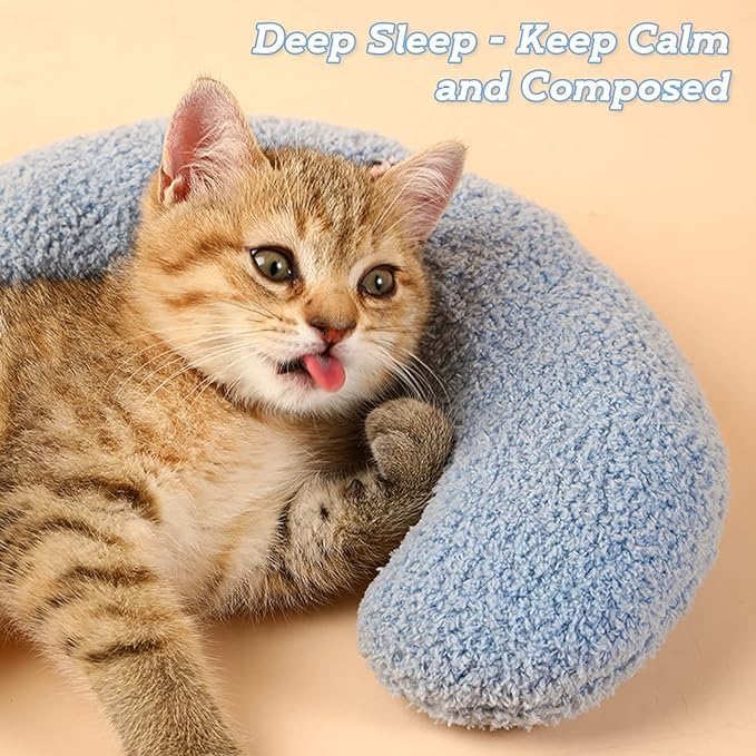 Comforting Cat Pillow for Anxious Dogs, Soft U-Shaped Dog Bed with Plush Toy for Better Sleep — image 4