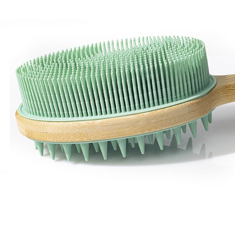 Silicone Body Scrubber with Long Handle, Dual-Sided Exfoliating Back Scrubber, 2 in 1 Bath Shower Brush for Dry and Wet - Green — image 4