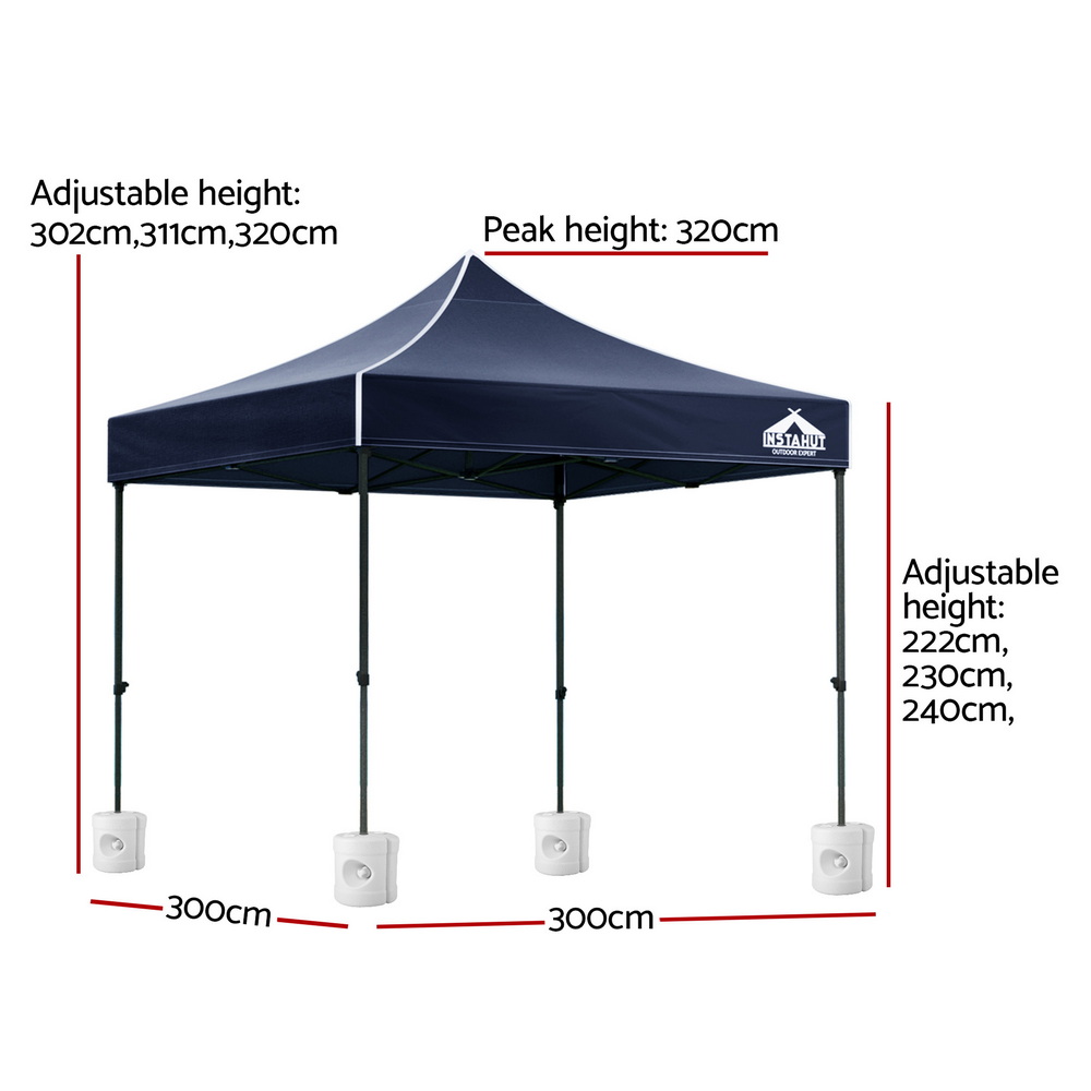 Instahut Gazebo Pop Up 3x3m w/Base Podx4 Marquee Folding Outdoor Wedding Camping Tent Shade Canopy Navy โ image 3