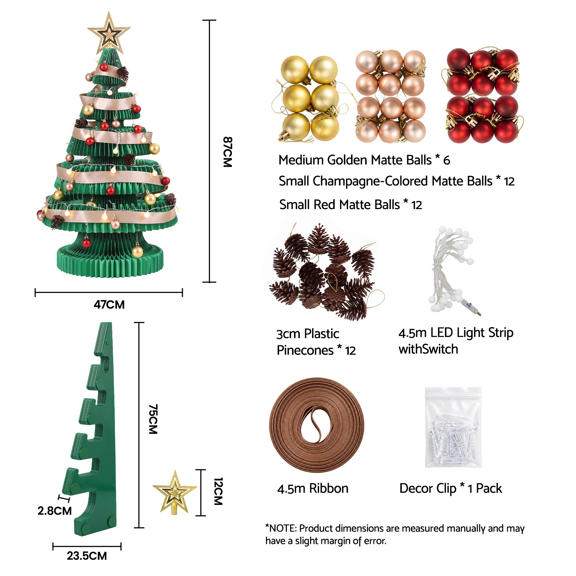 Jingle Jollys Paper Christmas Tree 87CM w/ Star Topper LEDs Xmas Decorations Kit Home Office Green — image 3