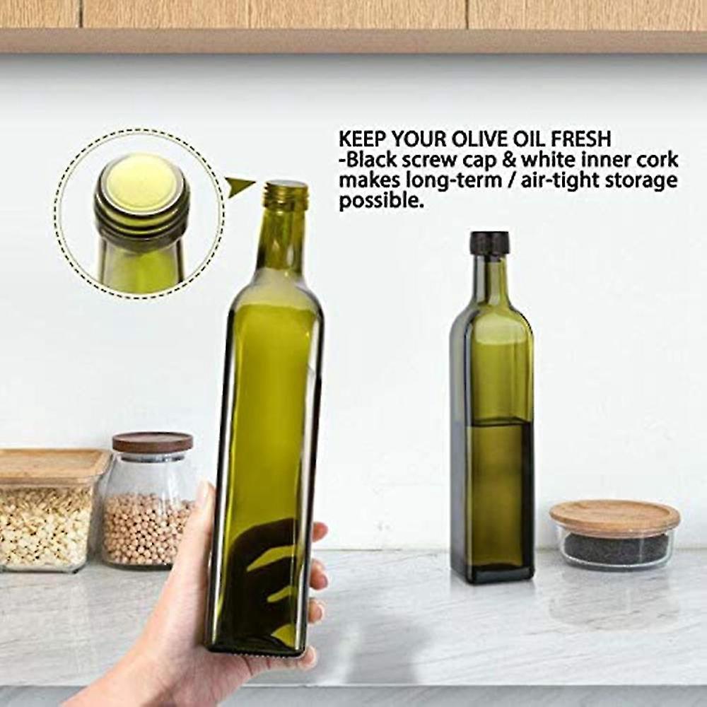 Glass Olive Oil Carafe Bottle 500ml Green Oil Vinegar Pour Spout Funnel — image 5