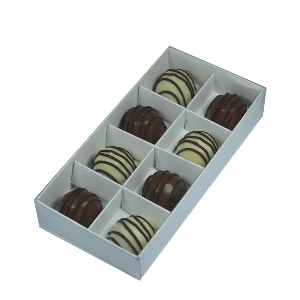10 Pack of White Card Chocolate Sweet Soap Product Retail Gift Box - 8 bay 3cm Compartments - Clear Slide On Lid - 16x8x3cm — image 2