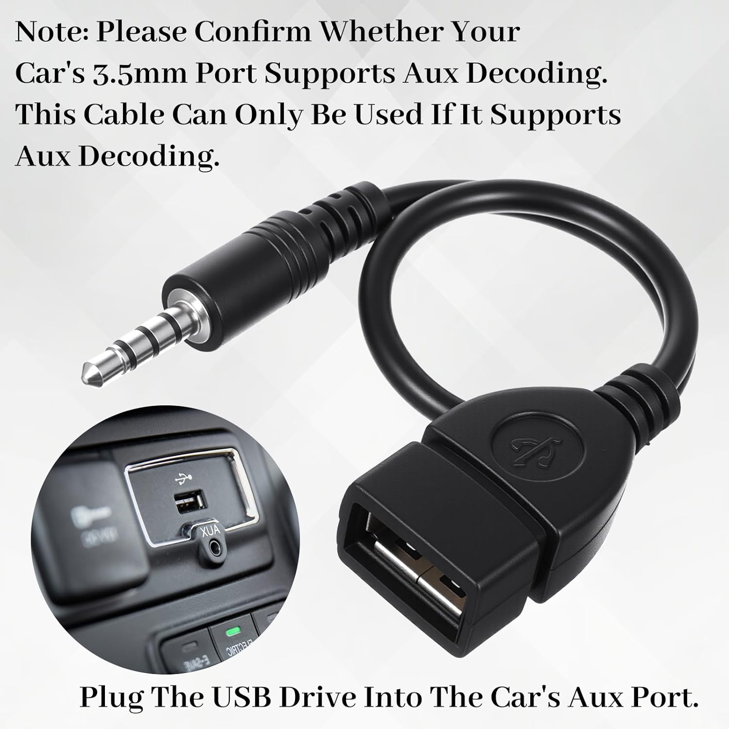 USB to AUX Audio Adapter, 3.5 mm Male AUX Audio Jack Plug to USB 2.0 Female Converter Adapter Cable Cord 9 Inch Length Black OTG Adapters Accessories for Car — image 4