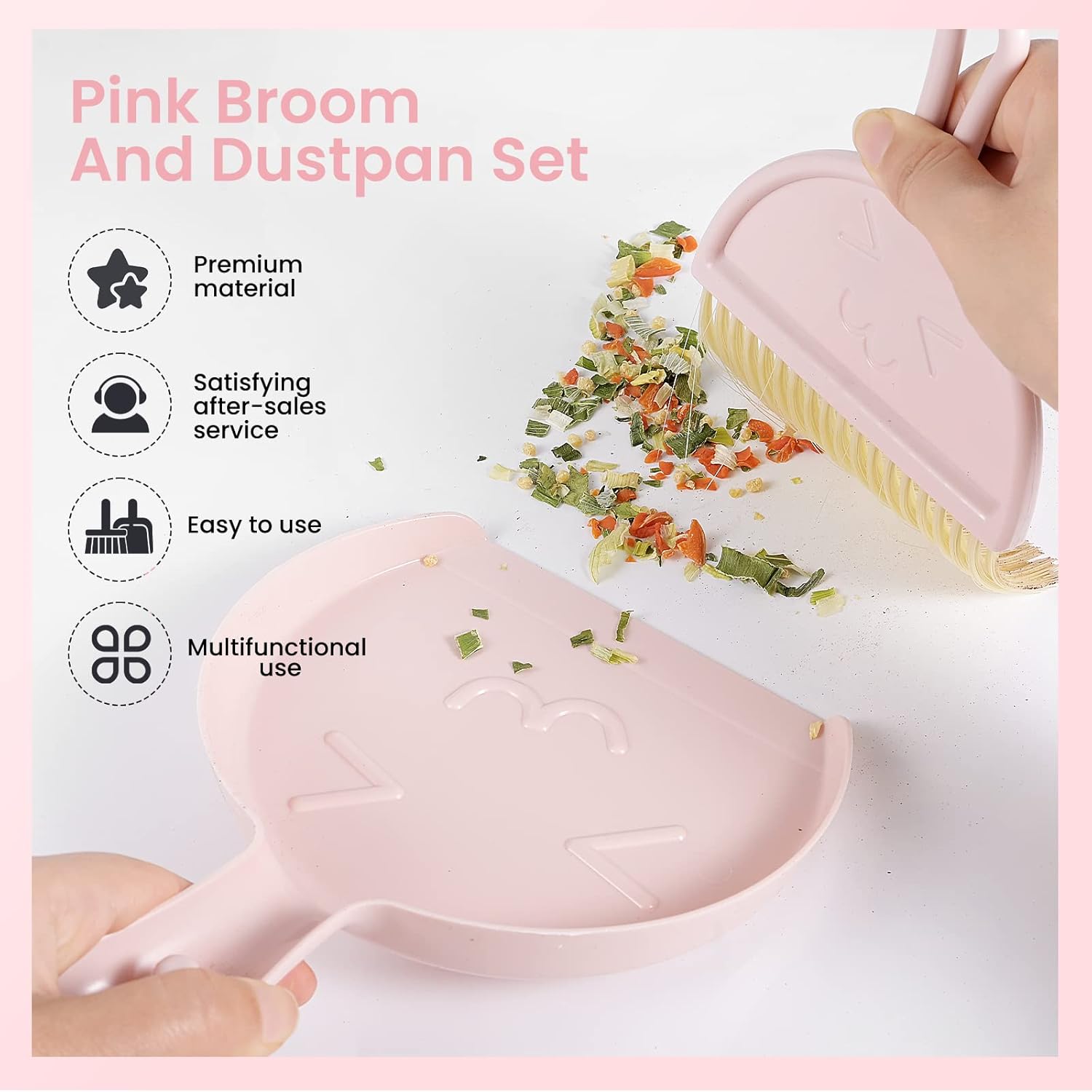 Mini dustpan and brush - pink set of brush and dustpan - portable combination of cleaning brush and dustpan - flexible edge - perfect for removing dust, dirt — image 3