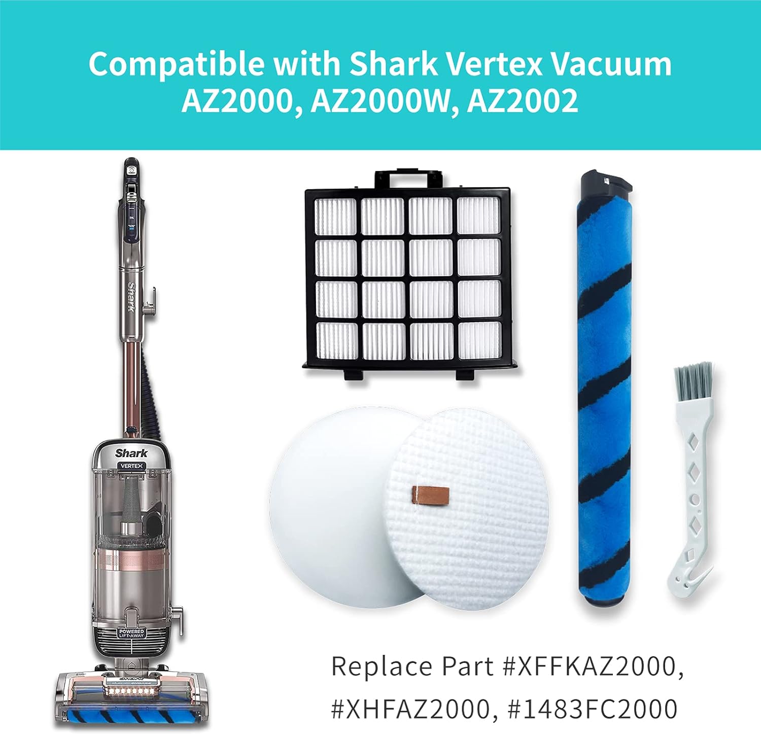 AZ2002 Filter Replacement Accessories for Shark AZ2002 AZ2000 AZ2000W Vertex DuoClean PowerFin Upright Vacuum, 2 Post-Motor Filters, 4 Foam & Felt Filters, 1 — image 3