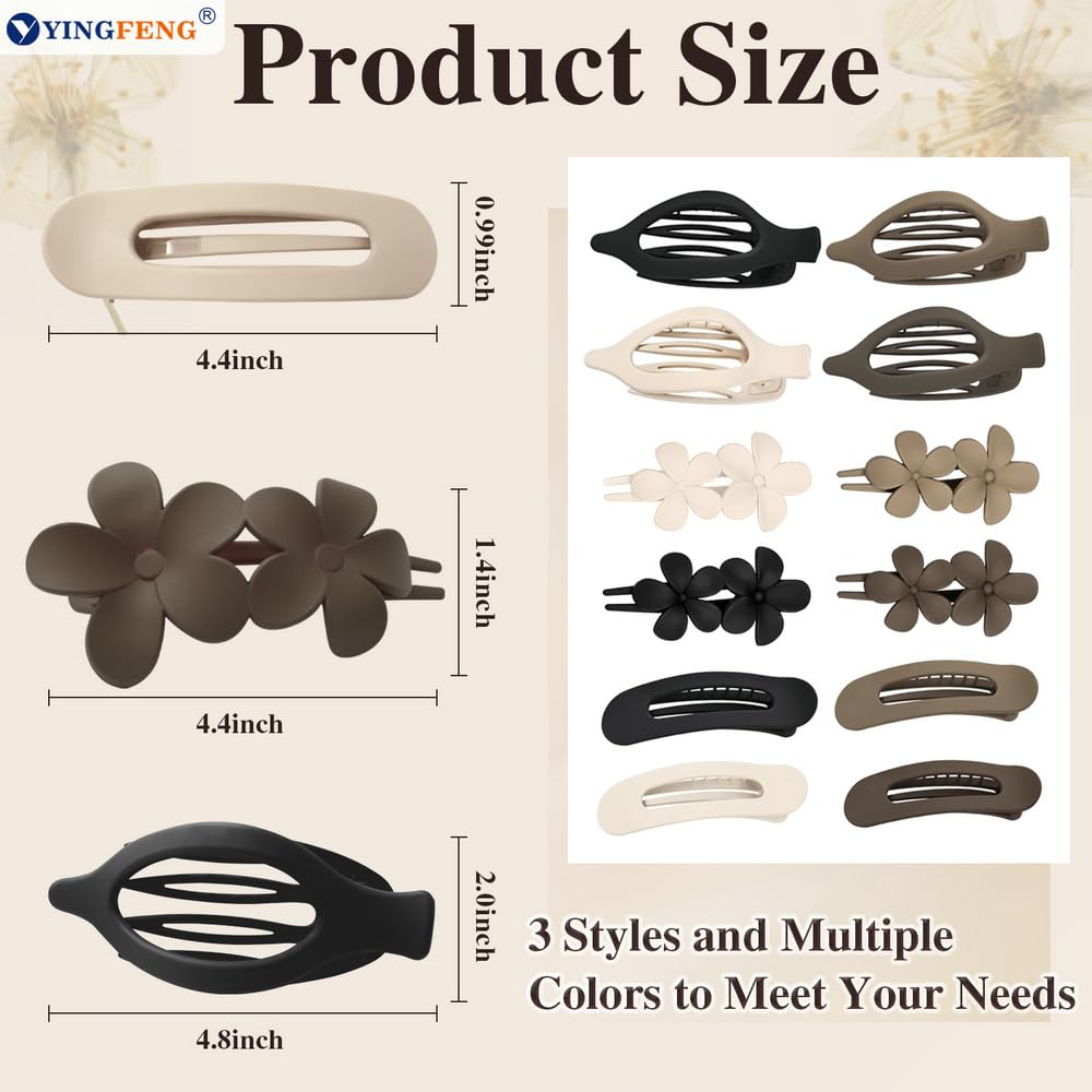 12 Pcs Neutral Colors Flat Hair Clips, Flat Claw Clip for Women, Matte Non-Slip Flower Claw Clips for Thin Thick Hair, Suitable for Women and Girls Wedding — image 3