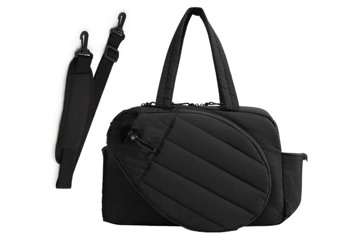 Womens Tennis Gym Bag Sports Tote Fits Two Rackets with Shoe Compartment - Black β image 2