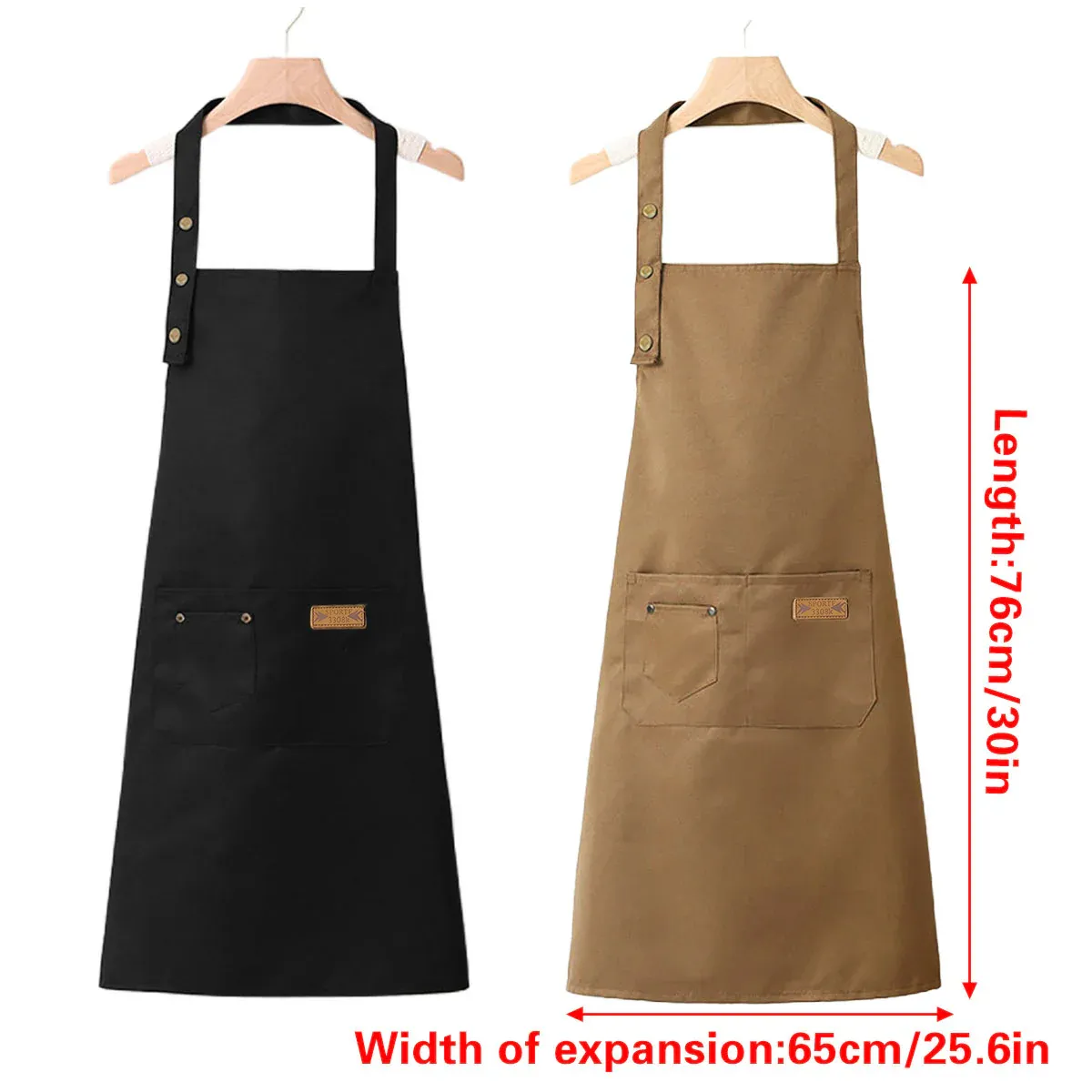 Adjustable Work Apron Neck Strap Waist Tie Kitchen Cooking Bib Apron Men Women - Brown — image 4