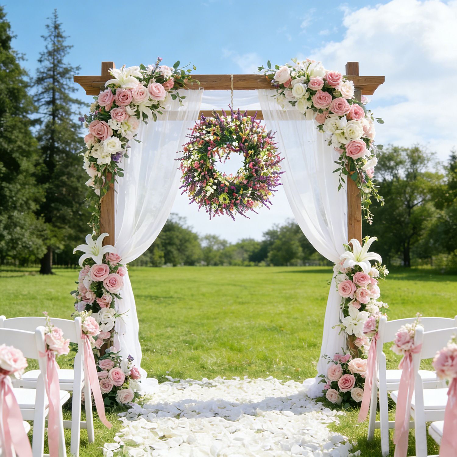Artificial Spring Wreath with Pink Berry & Purple Lavender, Multicolour Wildflower Front Door Wreath, Rustic Farmhouse Wreath for Covered Porch Verandah Window — image 4