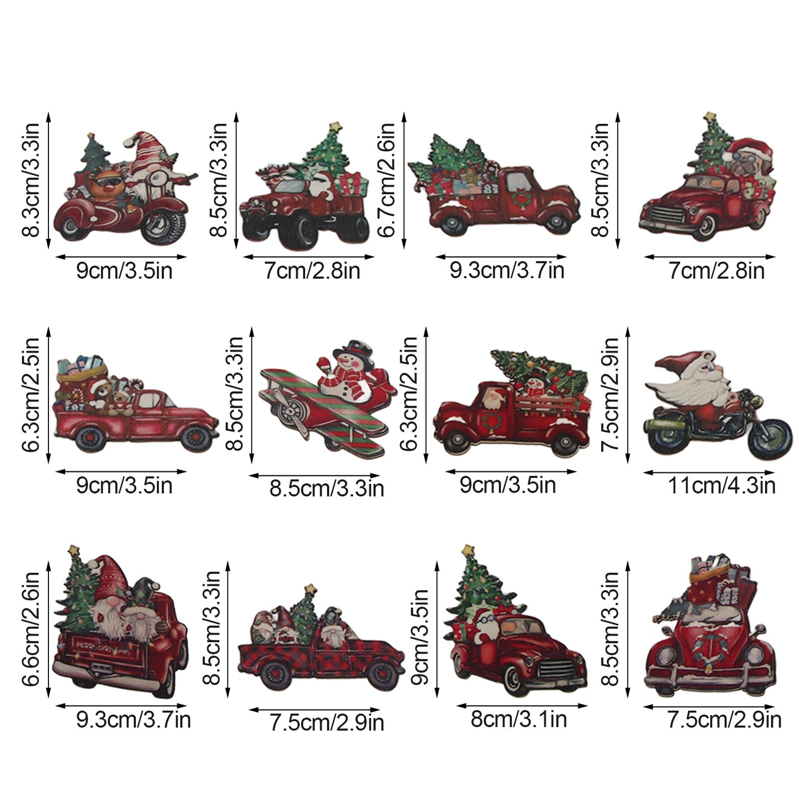 24pcs Christmas Wooden Decoration Xmas Wood Slice Hanging Ornament Christmas Tree Red Truck Decoration — image 2