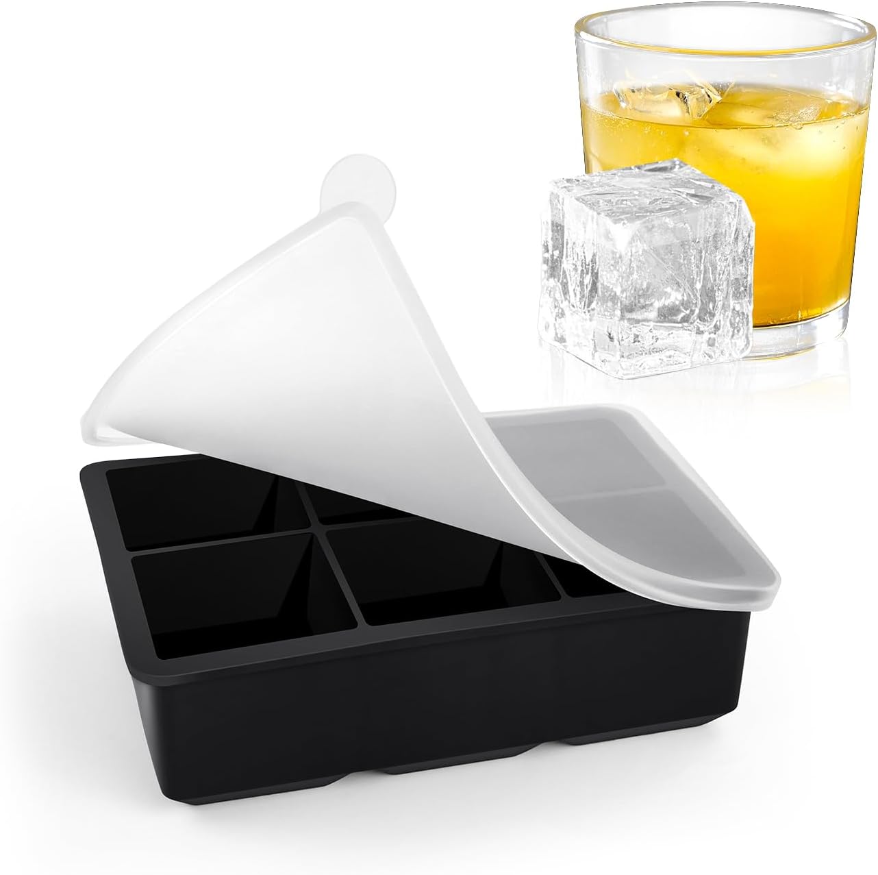 Large Ice Cube Tray with Lids, Big Square Silicone Freezer Mold, 2inch Huge Cubed Ice Maker for Whiskey, Cocktail, Freezing Broth, Rice, Leftovers and More