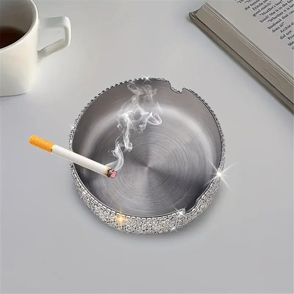 Ashtray,Stainless Steel Ashtray with Lid Bling Crystal Diamonds,Cigarette Ashtray for Indoor or Outdoor Use,Ash Holder for Smokers,Desktop Smoking Ash Tray for — image 4