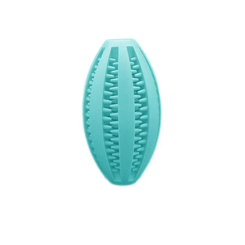 Dog Chew Toy Rubber Ball Treat Dispenser Dental Cleaning Training Play Ball - Light Blue Rugby (11.5CM)