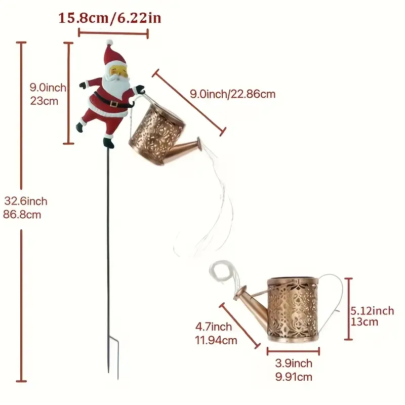 Solar Santa Claus Watering Can Light, IP64 Waterproof Iron Art, Brighten Up Your Outdoor Garden Holiday Ambiance (Colorful Light) โ image 6