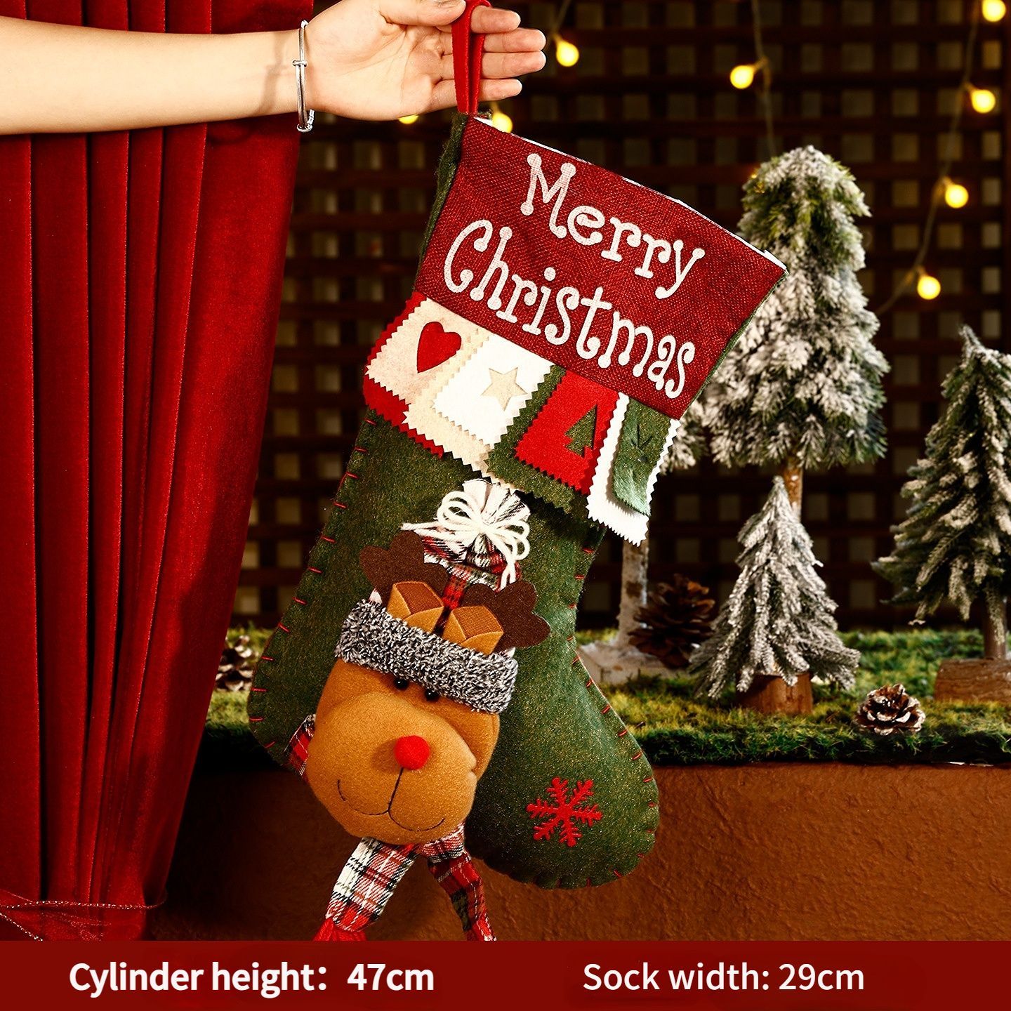 Fluffy plush fabric, 3D appliqués, full of festive charm. Height 45-47cm, holds candies and gifts, decorates Christmas trees and fireplaces, filling the room — image 2