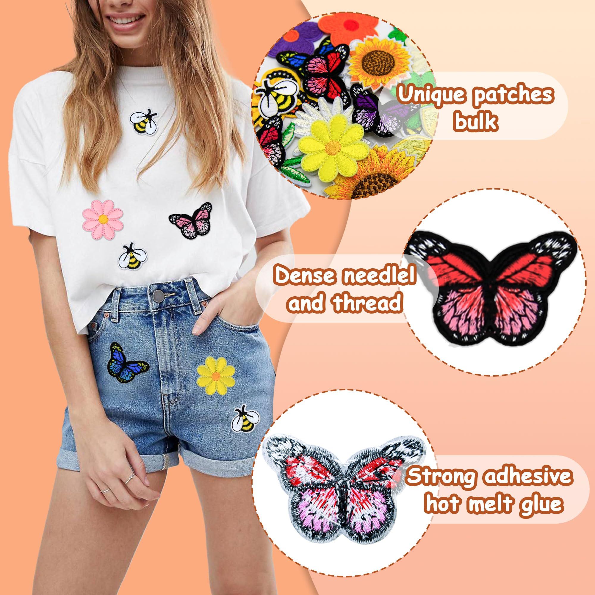 41Pcs Embroidered Flowers Butterfly Bee Iron on Patches Sunflowers Sew on Patch Cute Bumble Daisy Embroidered Applique Decoration — image 4