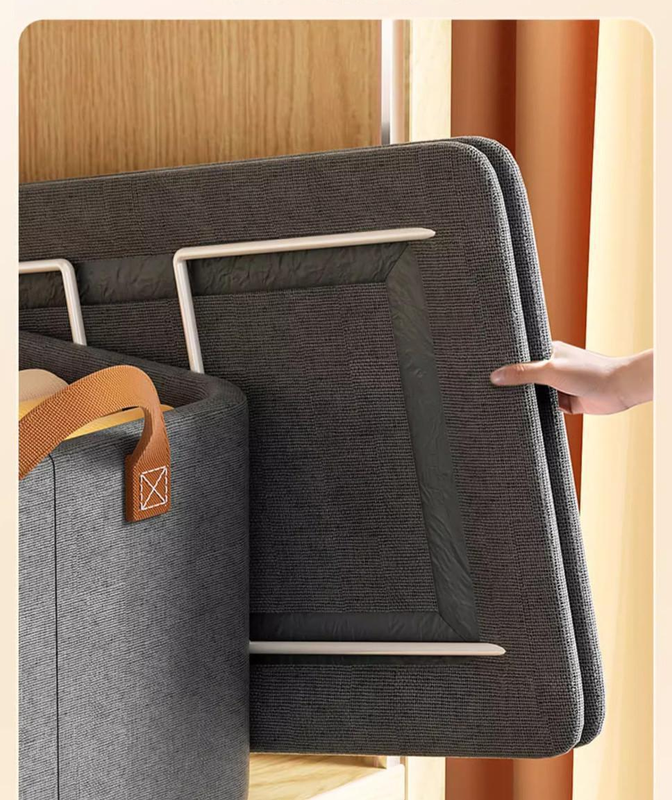 2pc Foldable Fabric Storage Bin with Steel Frame & Handles - 26L Stackable Closet Organizer(Grey) — image 5