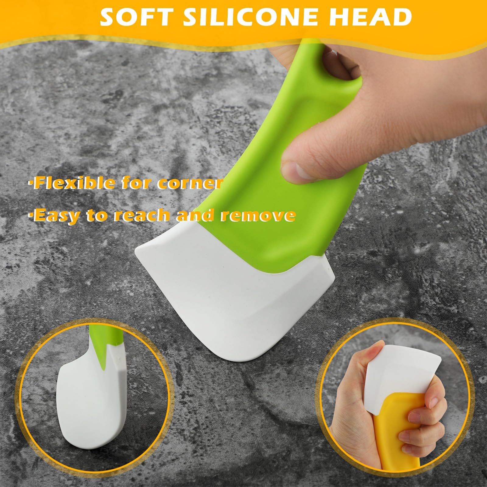 2Pcs Silicone Pan Cleaning Scraper, Dish Scraper for Kitchen Non-stick Plastic Pot Scraper Tool (Green&Yellow) — image 3