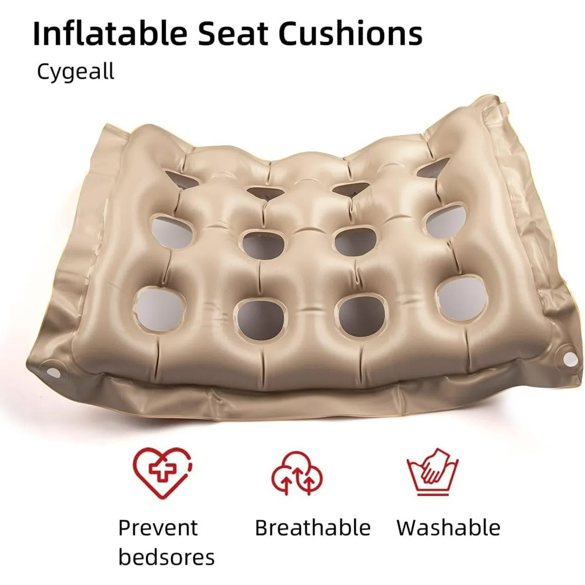 Inflatable Seat Cushions for Pressure Relief, Wheelchair Air Cushion for Bed Sore, Comfortable Waffle Pads,Cream 17x17inch — image 3