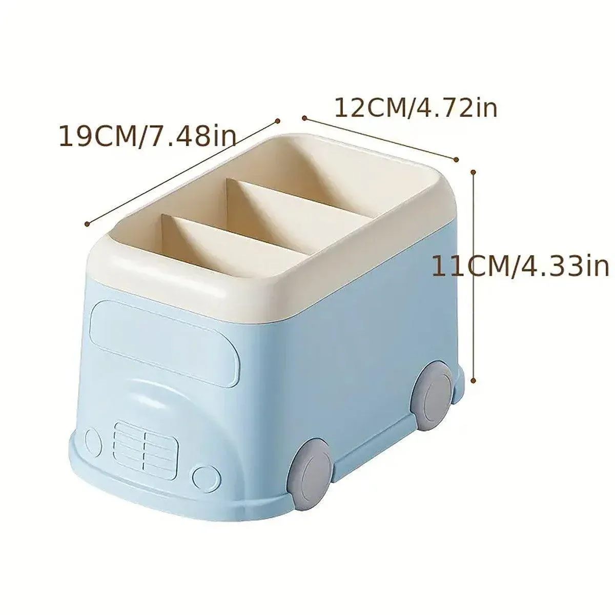 Cartoon Desktop Pen Holder Multi-Compartment Stationery Organizer Storage Box - Blue — image 4