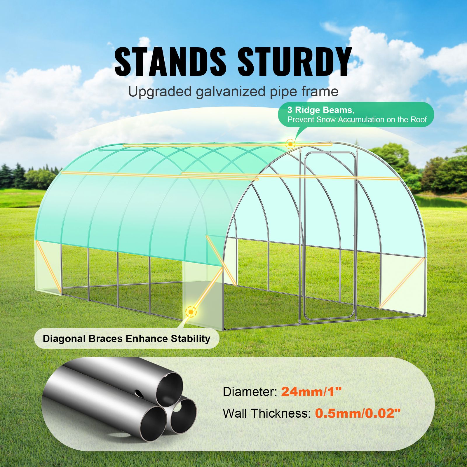 Walk-in Tunnel Greenhouse, 19.4x9.7x7.4 ft Hoop House Greenhouse Tunnel, Plant Hot House with Galvanized Steel Frame, Green PE Cover, Swing Door and 12 Roll-up โ image 2