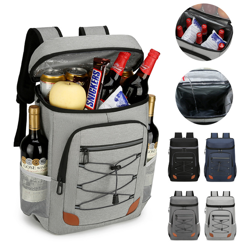 Light Grey 5.55 Gallons Large Insulated Picnic Backpack with Multi Pockets & Leak-Proof Interior - Multifunctional Waterproof Thermal Lunch Bag for Camping