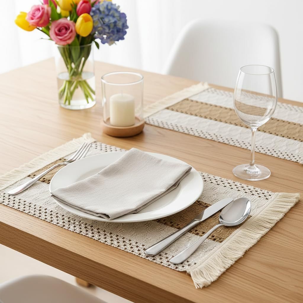 A set of 4-piece washable cotton farmhouse table mat, woven dining table decoration for home decor,Heat-Resistant Rustic Natural Rectangular Mats,30*40 — image 2