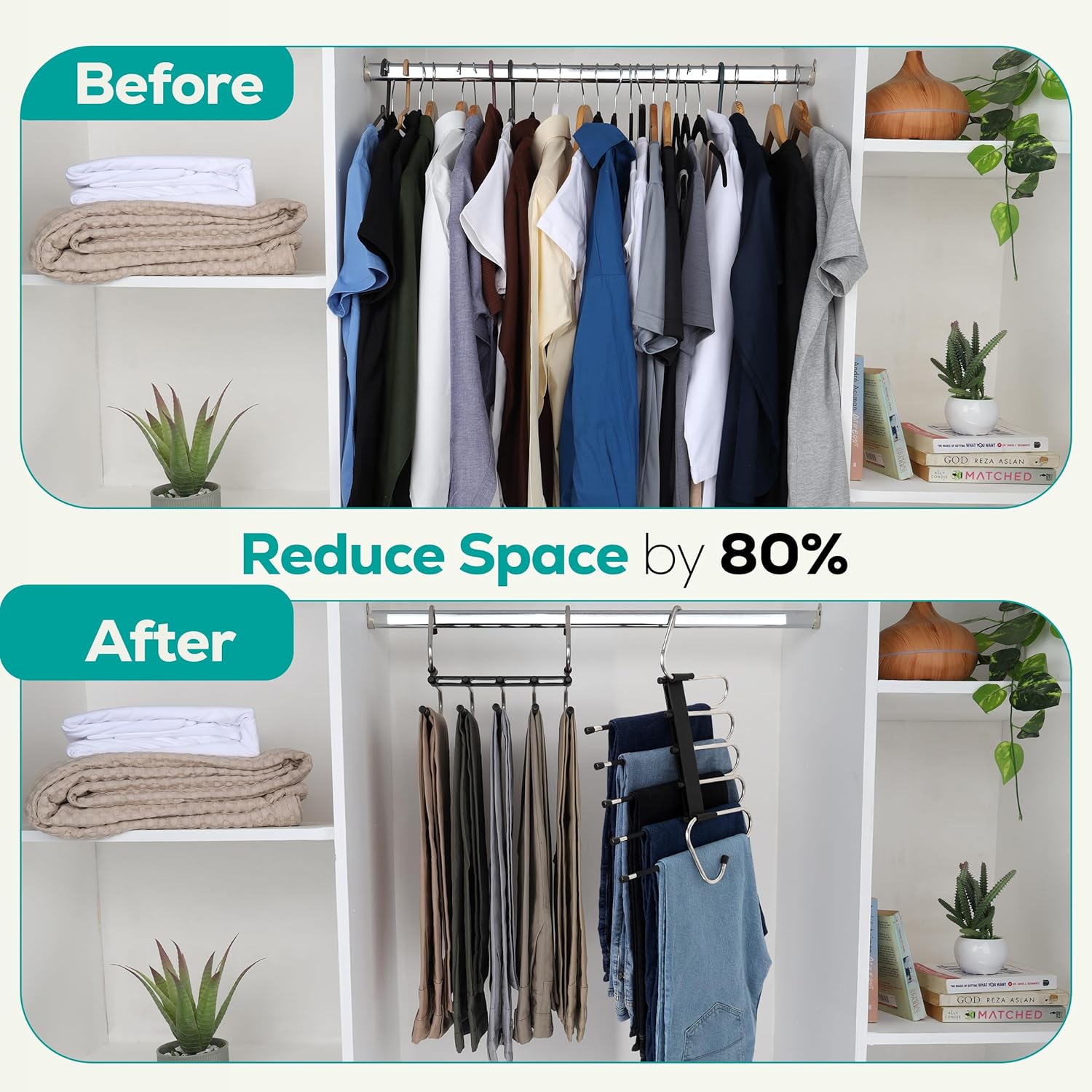 2 Pack Pants Hangers Space Saving - Clothes Hanger with Stainless Steel Hook & Anti-Slip Design - Closet Organizer for Jeans, Trousers, Skirts, Scarf & Slacks — image 4