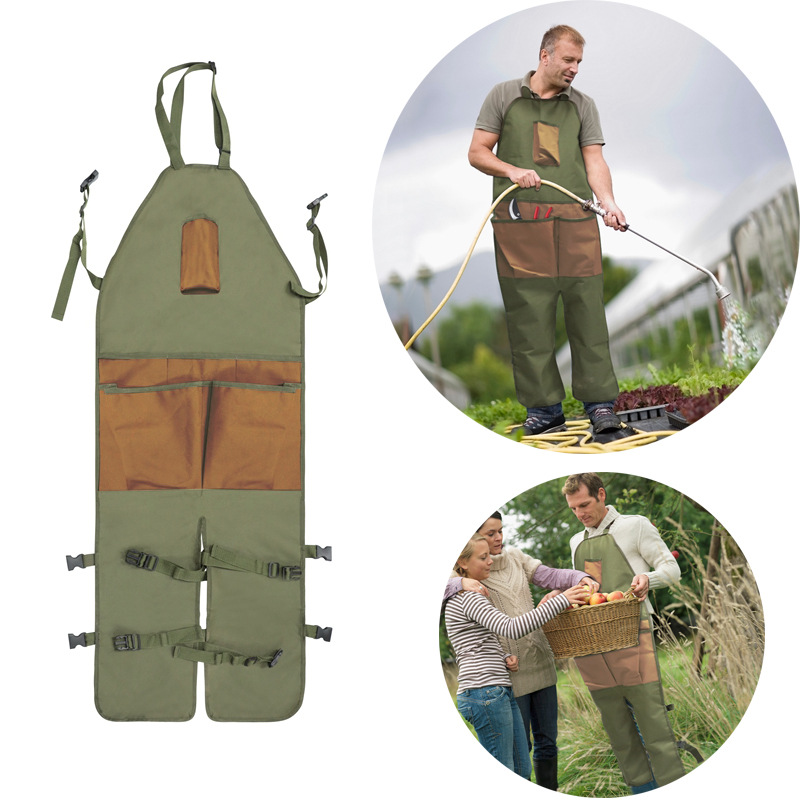 Khaki Pocket Heavy-Duty Gardening Apron with Adjustable Straps and Multi-Pocket Design โ image 2