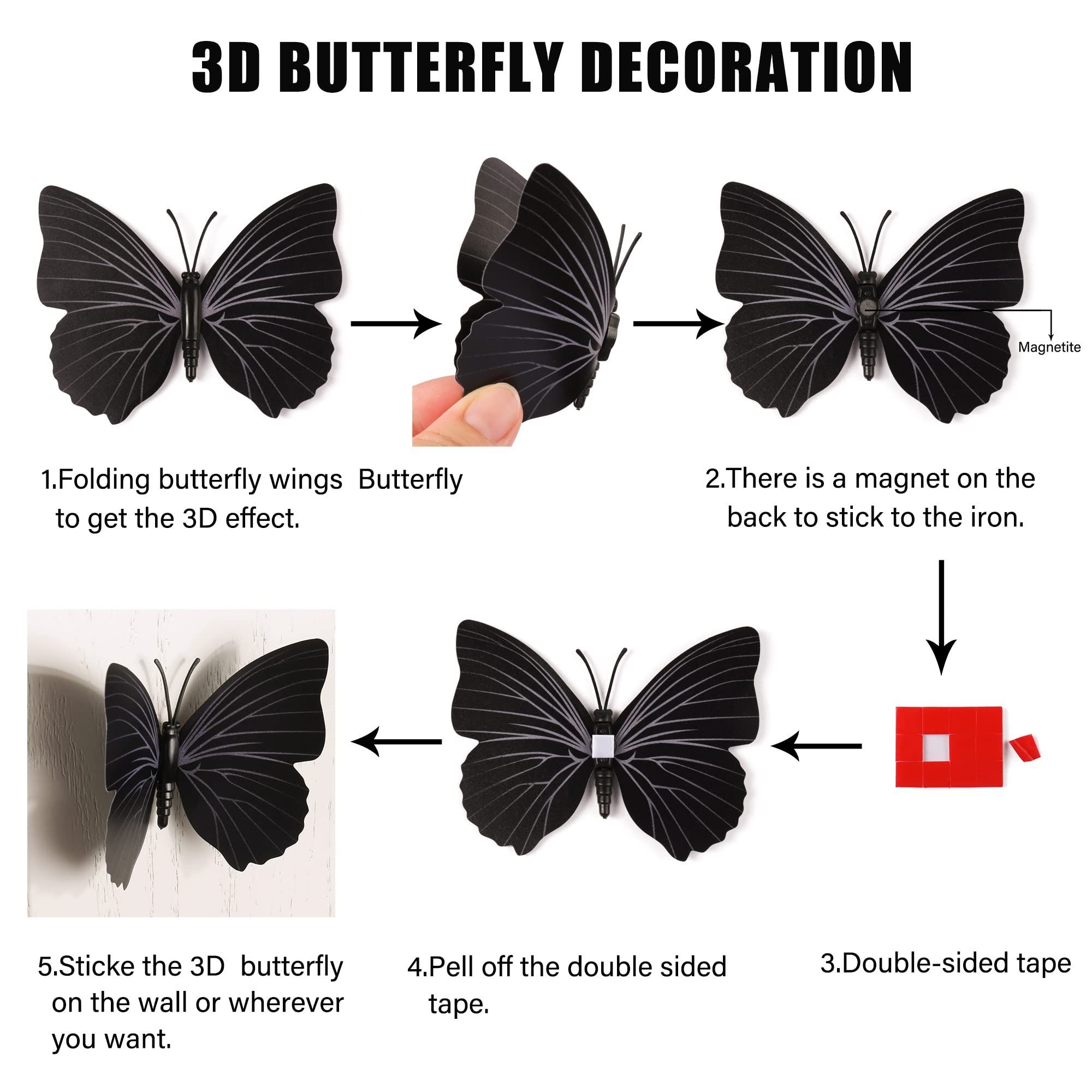 72 PCS Black Removable 3D DIY Beautiful Butterfly Wall Decals Colorful Butterflies Art Decor Wall Stickers Murals (Black) — image 3