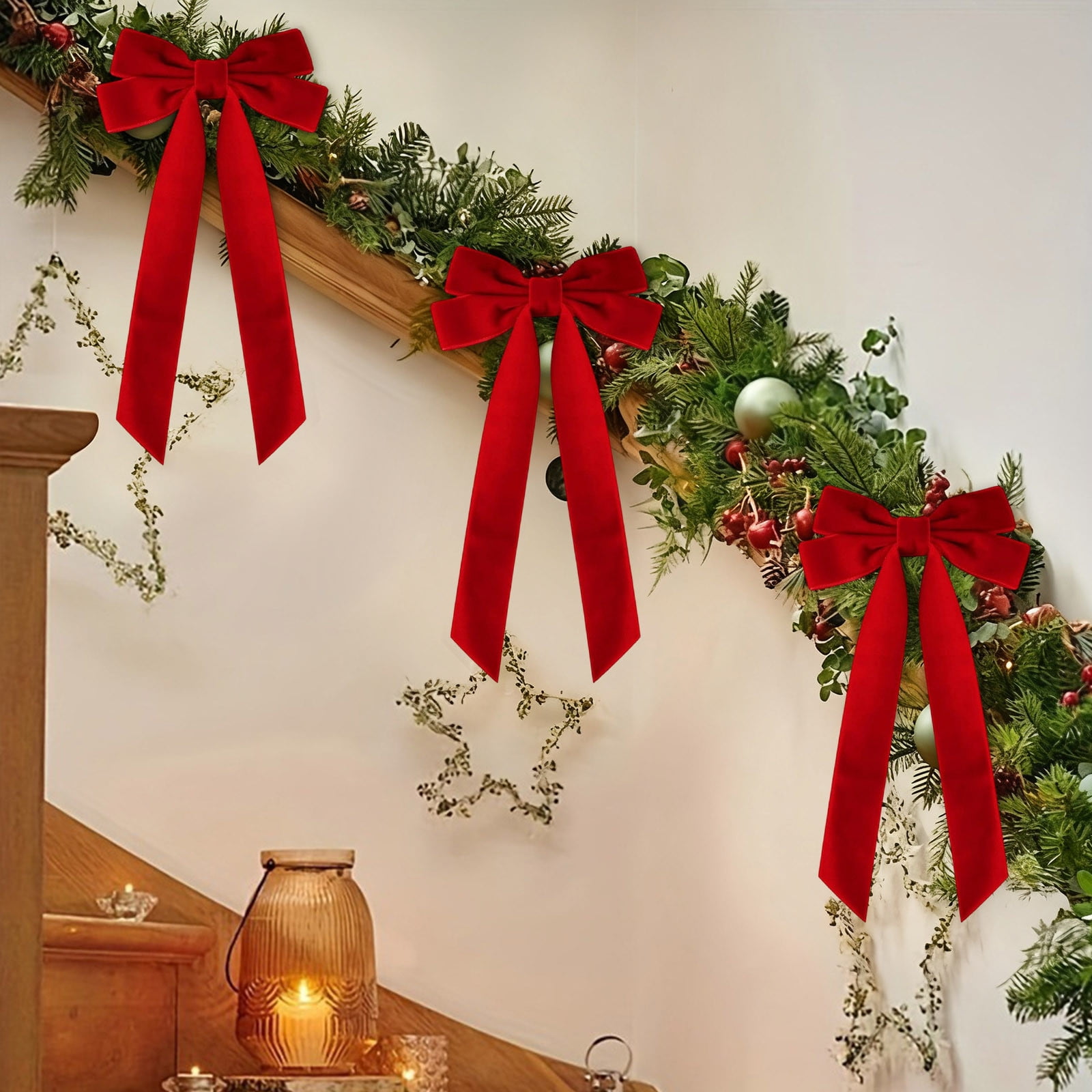16 Pcs Christmas Velvet Bows for Christmas Tree, Rustic Wreath Gift Bows, Burgundy Christmas Ornaments, for Xmas Farmhouse Tree Garland DIY Craft Wrapping — image 3