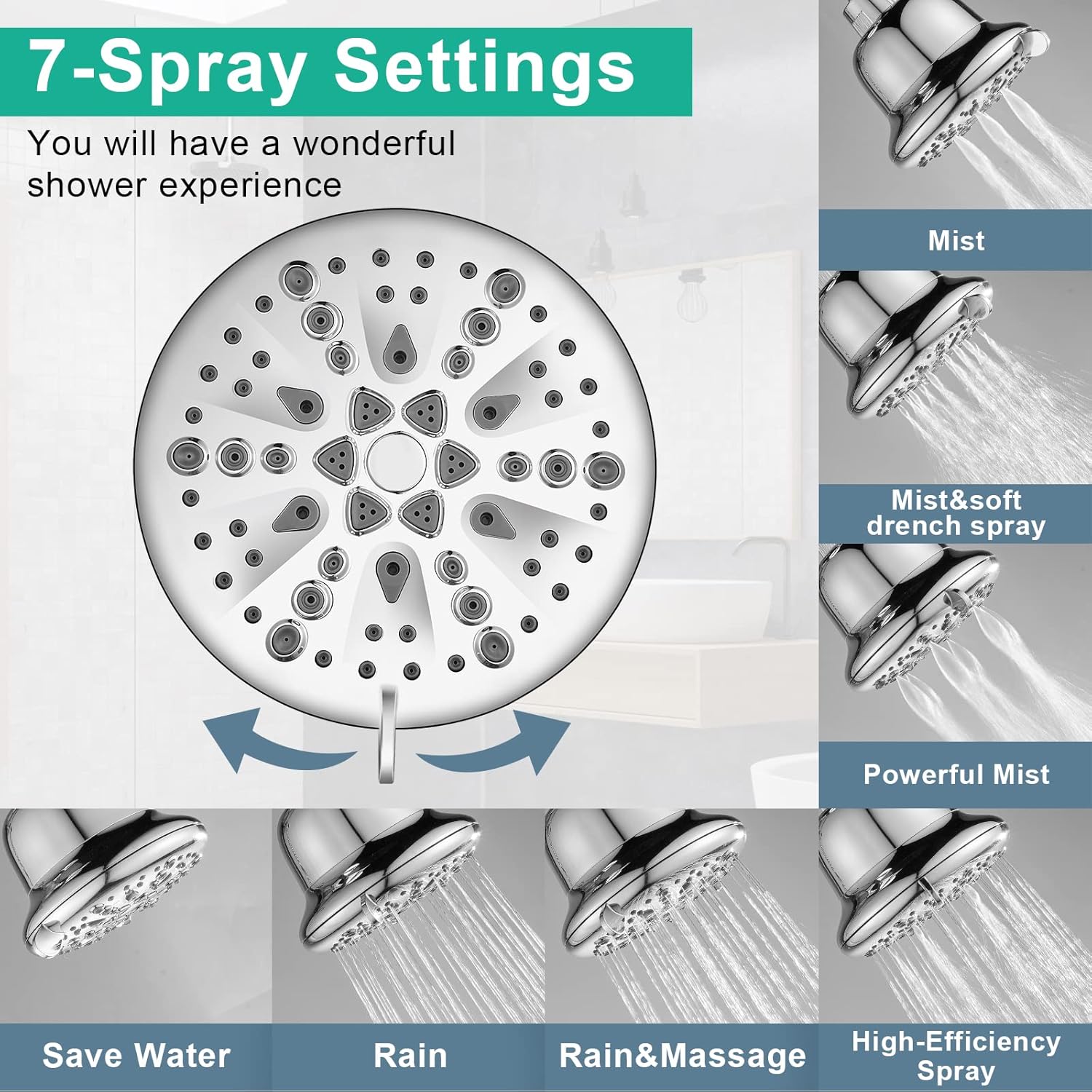 Filtered Shower Head, High Pressure 7 Spray Modes Shower Head with Filters, 16 Stage Shower Head Filter for Hard Water for Remove Chlorine and Harmful — image 4