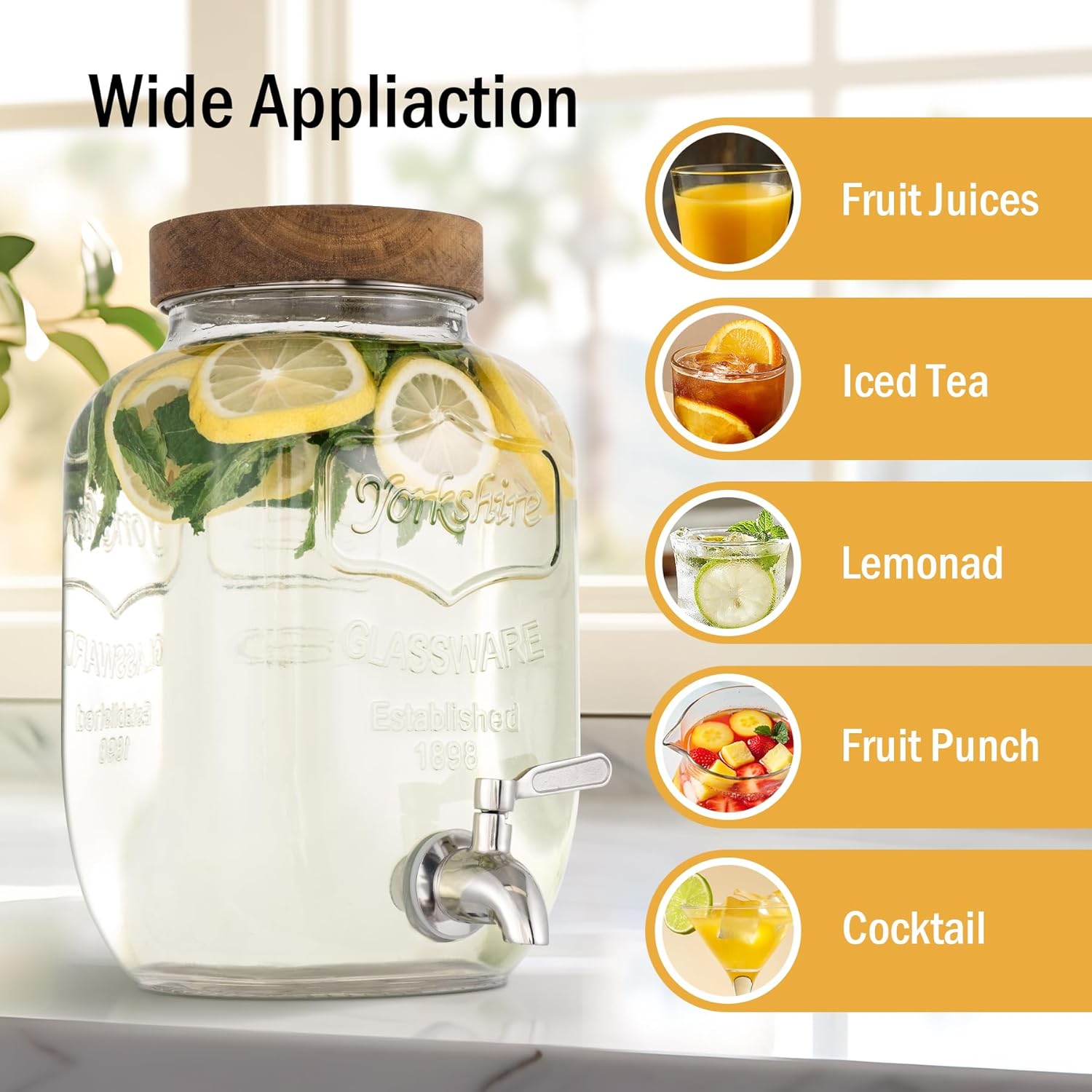 Glass Drink Dispenser for Parties, 1 Gallon Beverage Dispenser with Stand and Spigot Solid Stainless Steel, Used as Lemonade Dispenser Sun Tea Jar Kombucha โ image 4