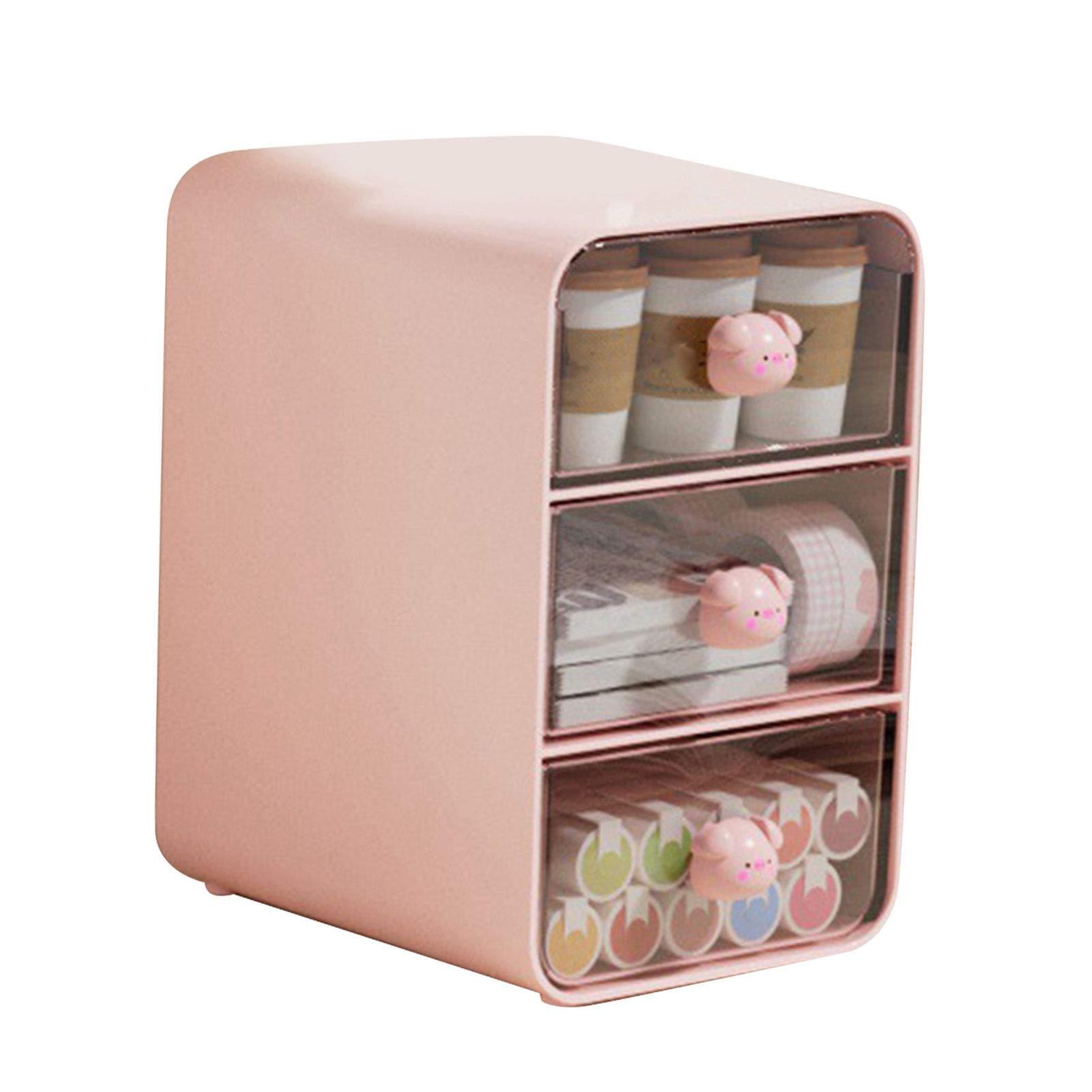 Cosmetics Storage Box Drawer Type Makeup Storage Box Desktop Shelf Basket for Student Dormitory Home Small Pink Piggy — image 3