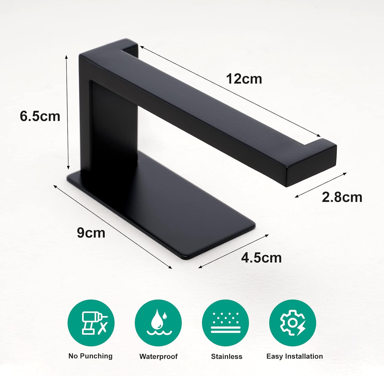 Toilet Paper Holder, Adhesive Toilet Paper Roll Holder, SUS304 Stainless Steel Rustproof Wall for Bathroom, Kitchen and Washroom, Black — image 6