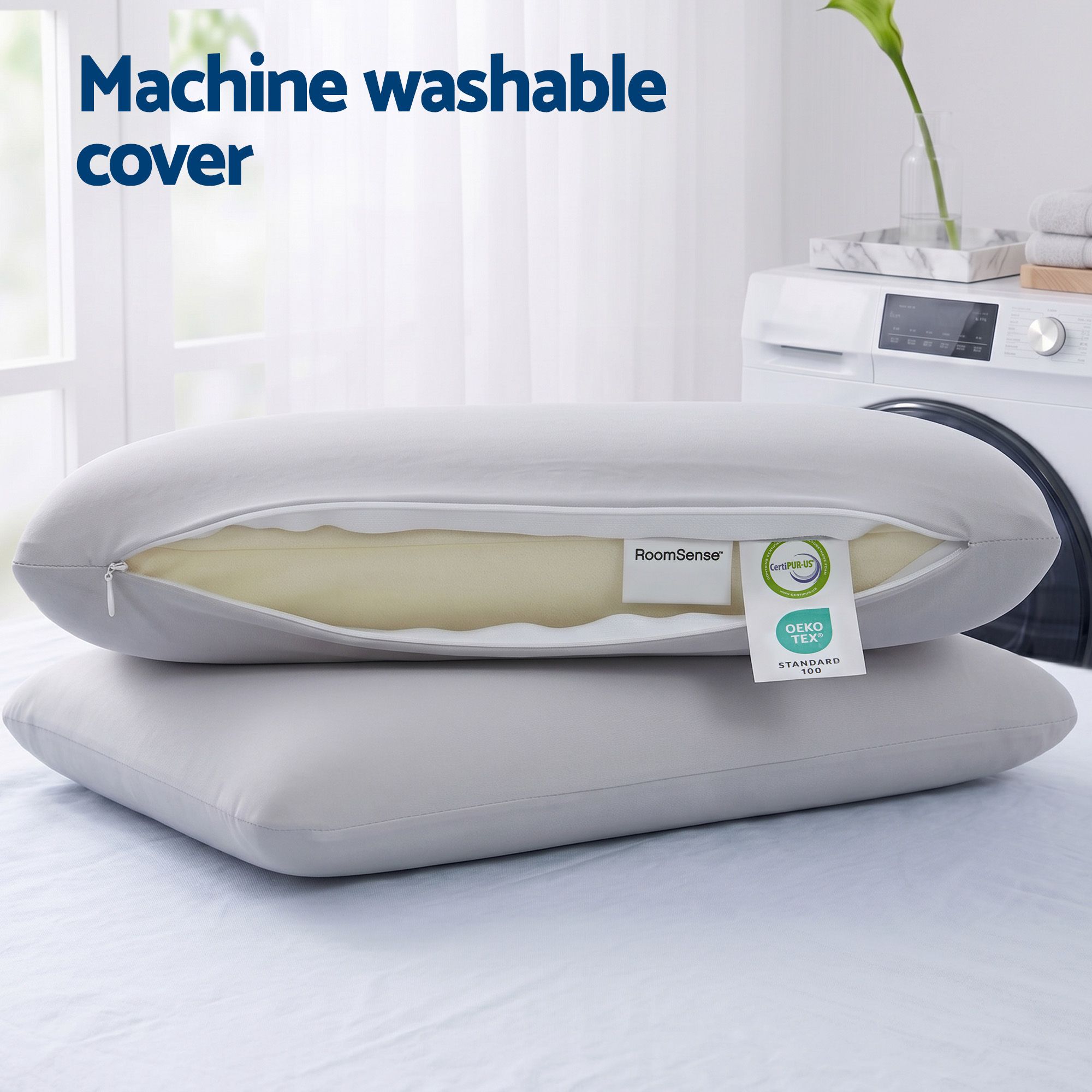 RoomSense Cooling Memory Foam Pillows for Sleeping, Anti-Clumping Solid Core Bed Pillows for Hot Sleepers, Supportive Side Sleeper Pillow, Washable Cover Queen — image 6