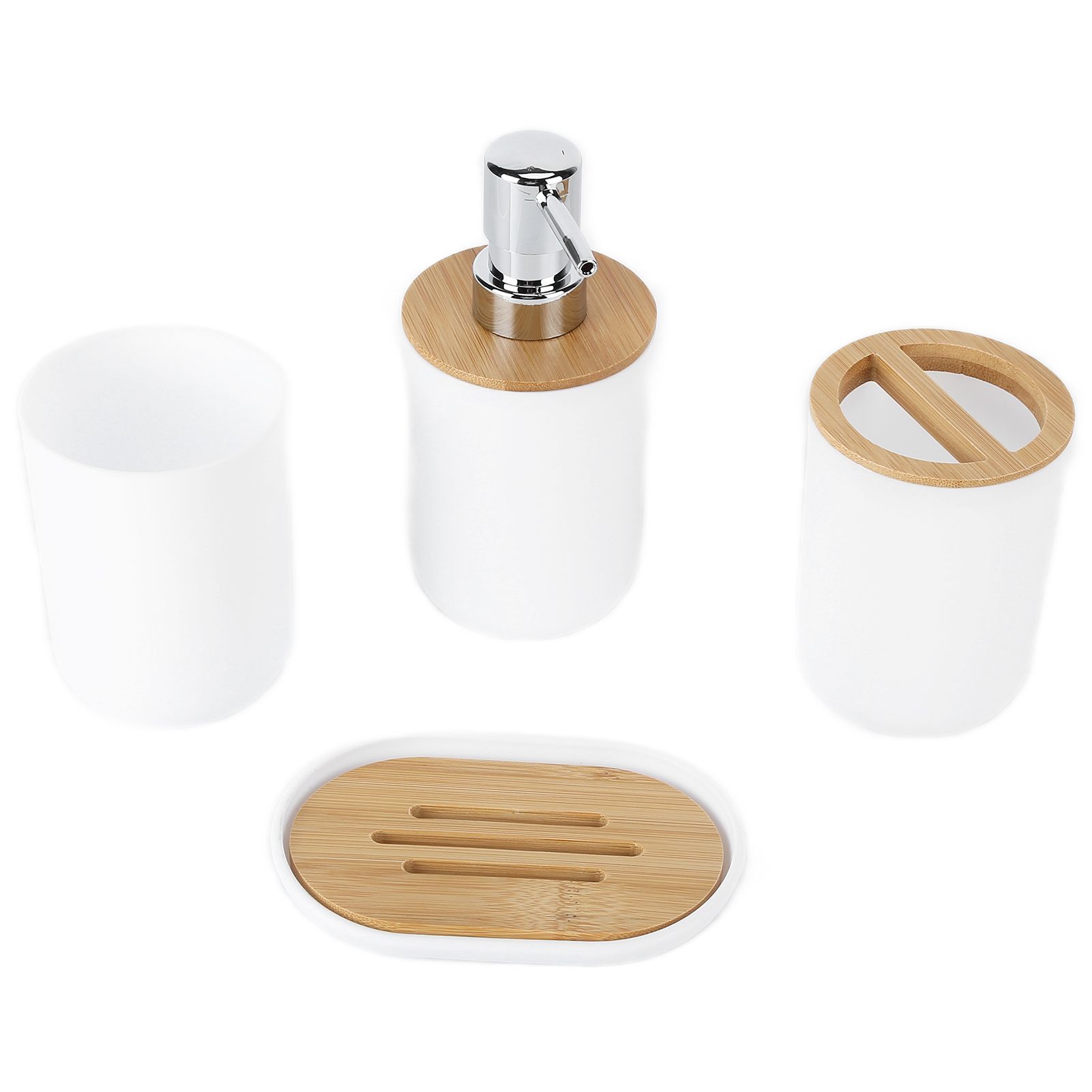4Pcs Bathroom Accessory Set Bamboo Waterproof Durable Gift Toothbrush Cup for Home HotelWhite โ image 2